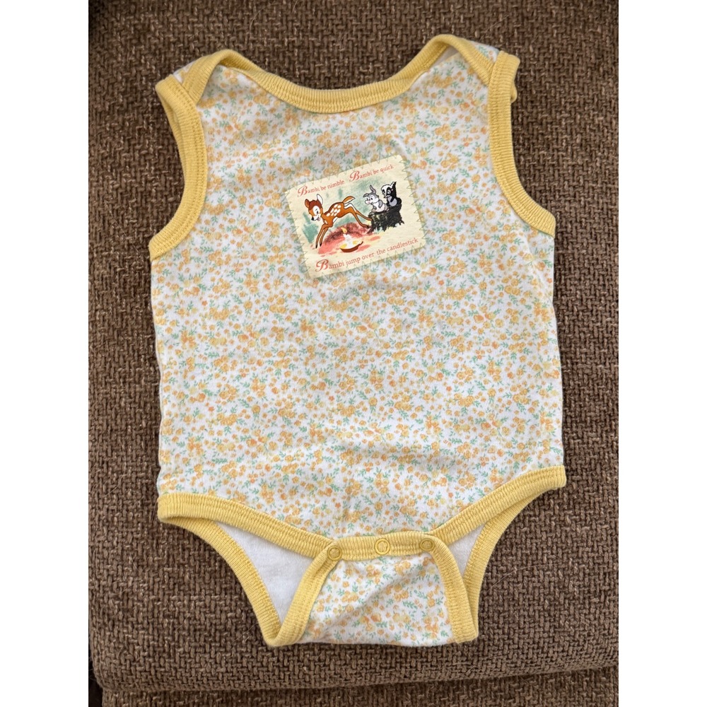 Disney Classics Bambi Floral Sleeveless Bodysuit Yellow 6-9M Vintage/y2k